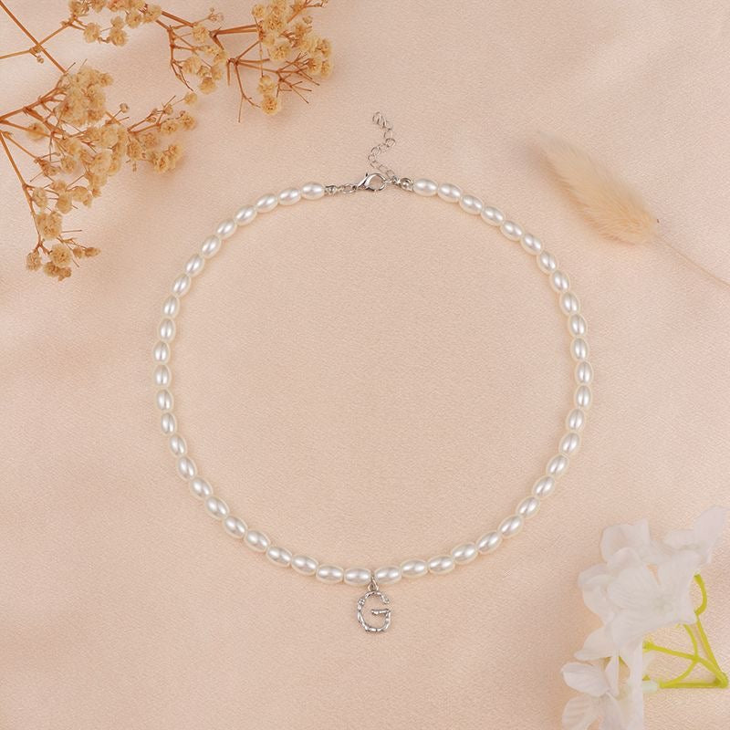 French Vintage Pearl Alphabet Necklace