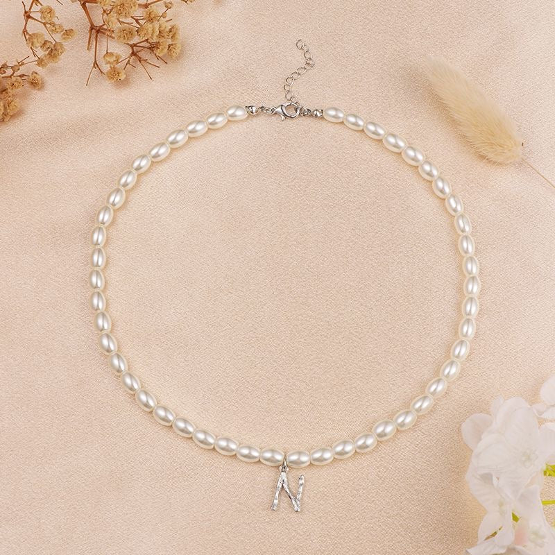 French Vintage Pearl Alphabet Necklace