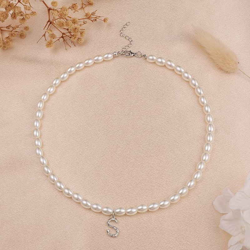 French Vintage Pearl Alphabet Necklace