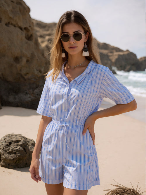 Breezy & summery light blue and white romper