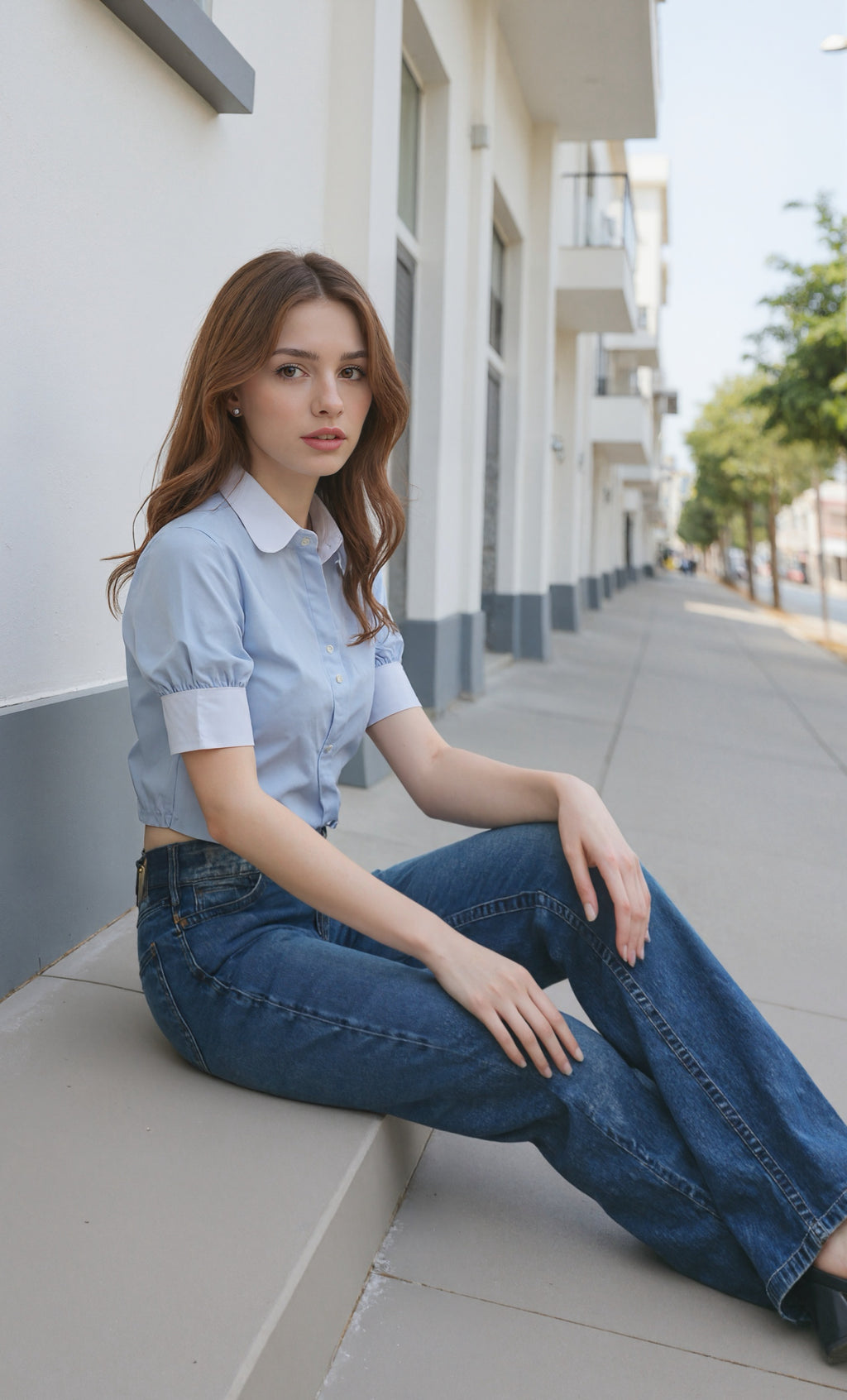 Skyline Puff-Sleeve Crop Shirt