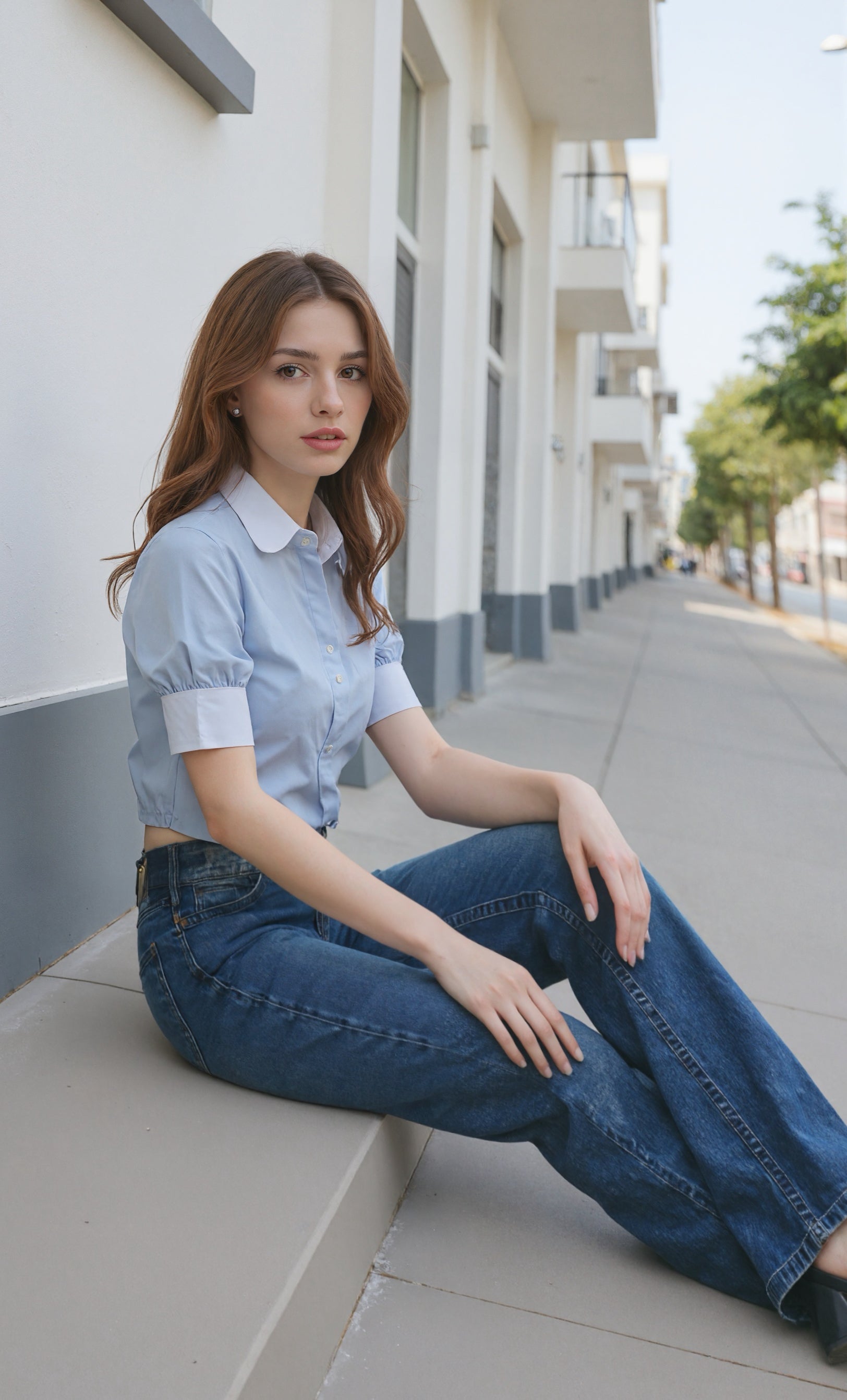 Skyline Puff-Sleeve Crop Shirt