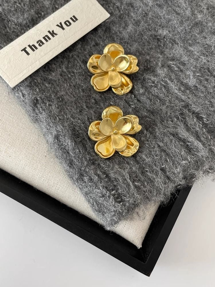 French vintage gold flower earrings