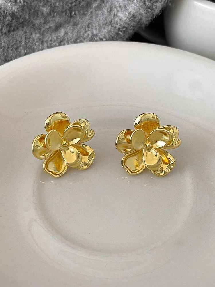 French vintage gold flower earrings