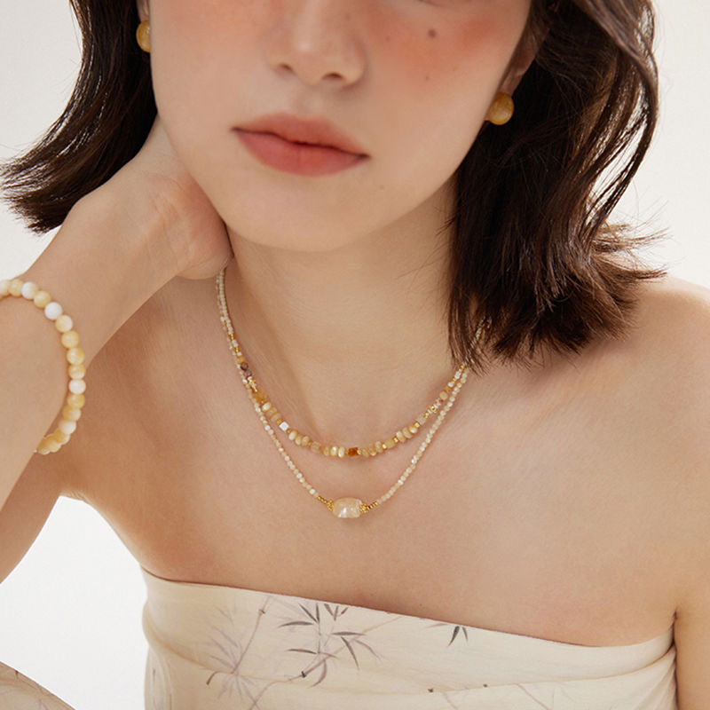 Natural Stone High-End Vintage Niche Design Beaded Stackable Necklace