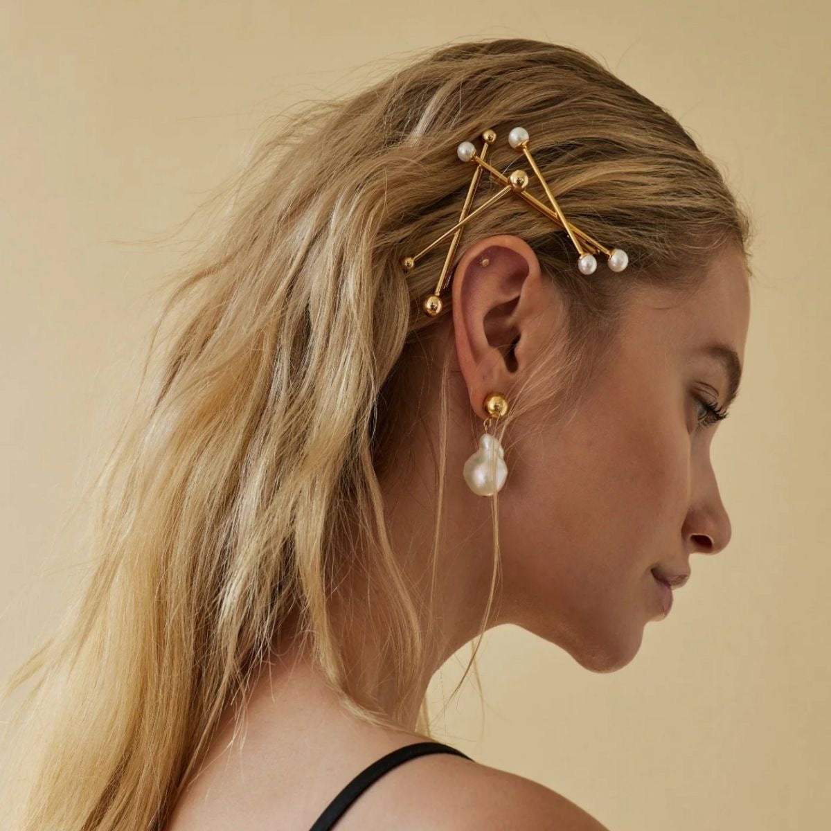 European and American trendy cross pearl hairpins