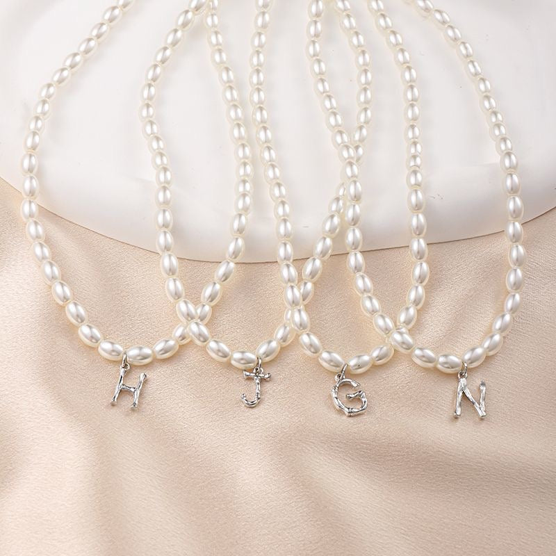 French Vintage Pearl Alphabet Necklace