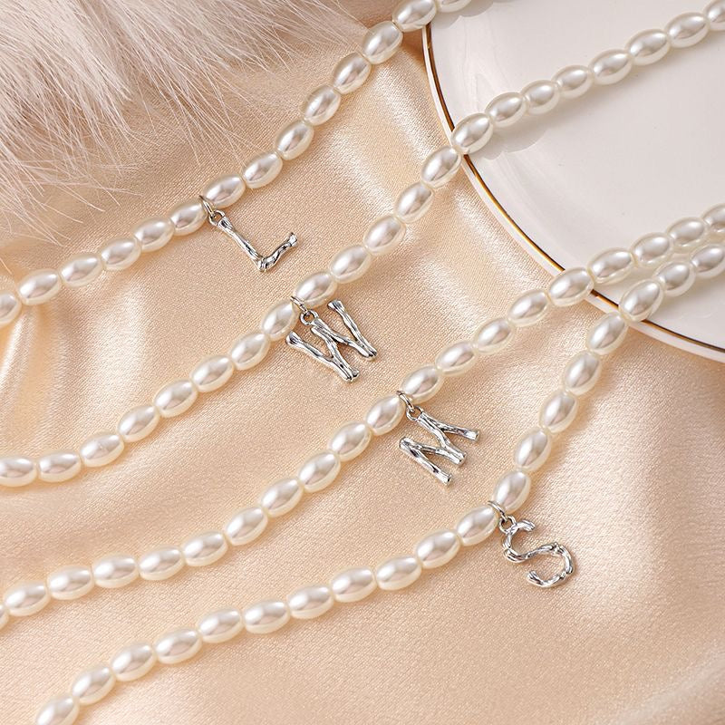 French Vintage Pearl Alphabet Necklace