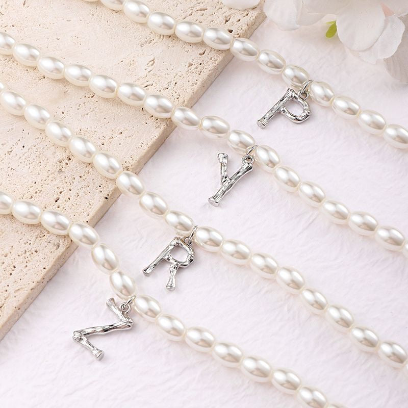 French Vintage Pearl Alphabet Necklace
