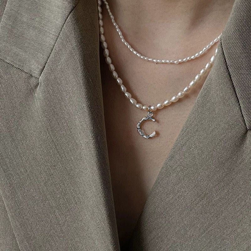French Vintage Pearl Alphabet Necklace
