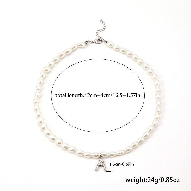 French Vintage Pearl Alphabet Necklace