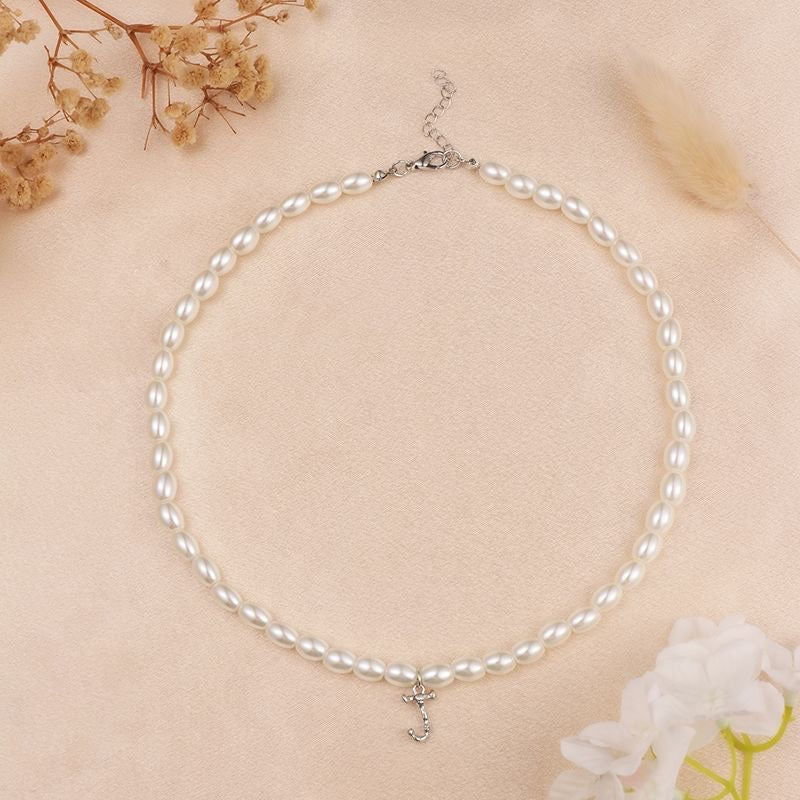 French Vintage Pearl Alphabet Necklace