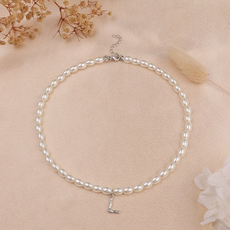 French Vintage Pearl Alphabet Necklace