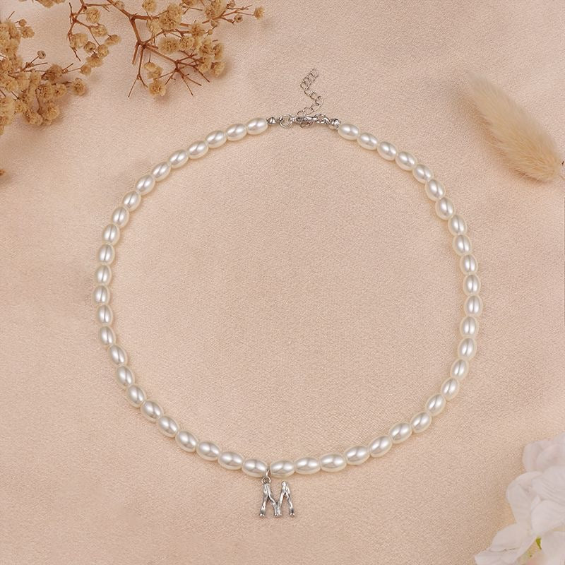 French Vintage Pearl Alphabet Necklace