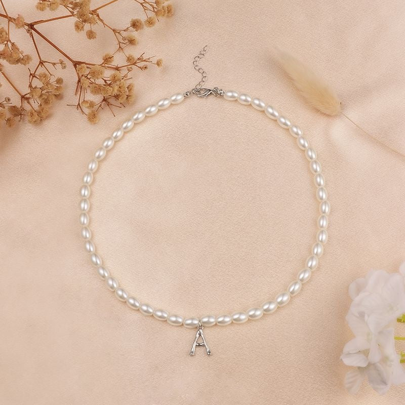 French Vintage Pearl Alphabet Necklace