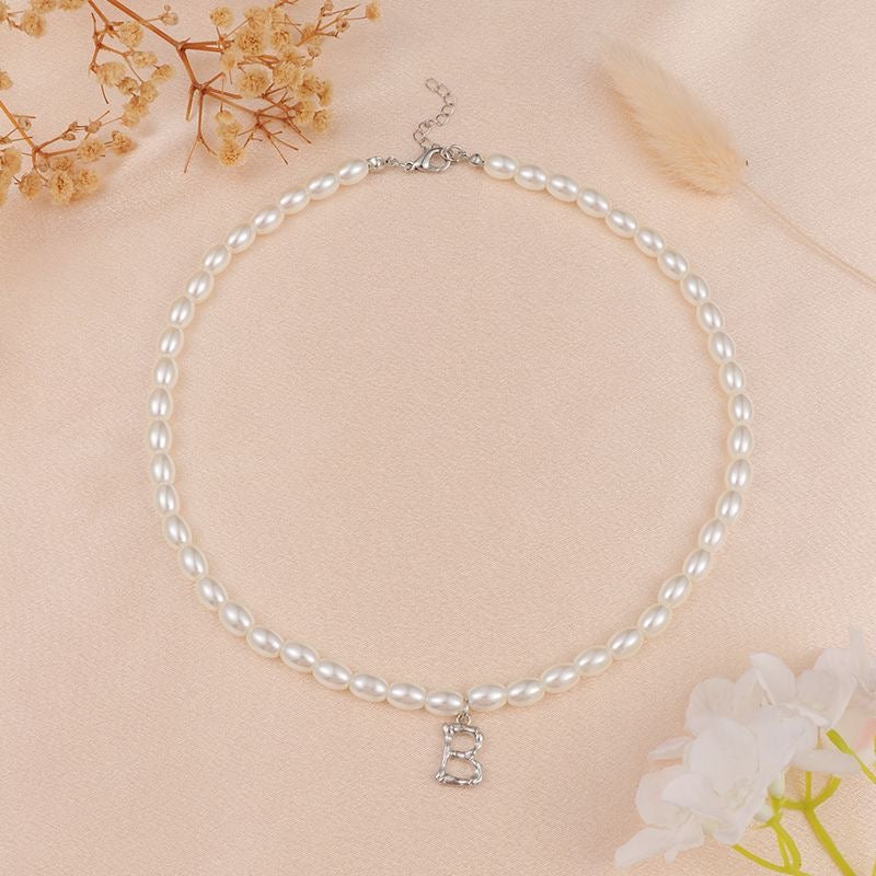 French Vintage Pearl Alphabet Necklace