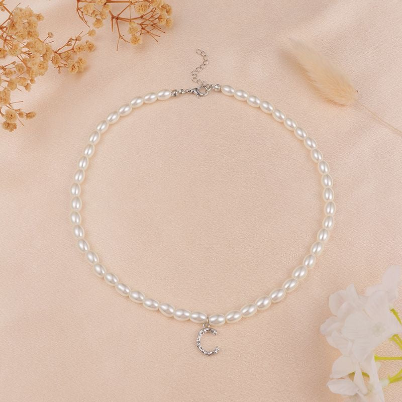 French Vintage Pearl Alphabet Necklace