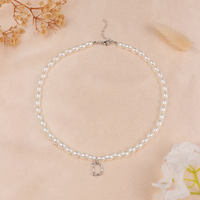 French Vintage Pearl Alphabet Necklace