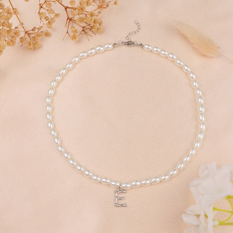 French Vintage Pearl Alphabet Necklace