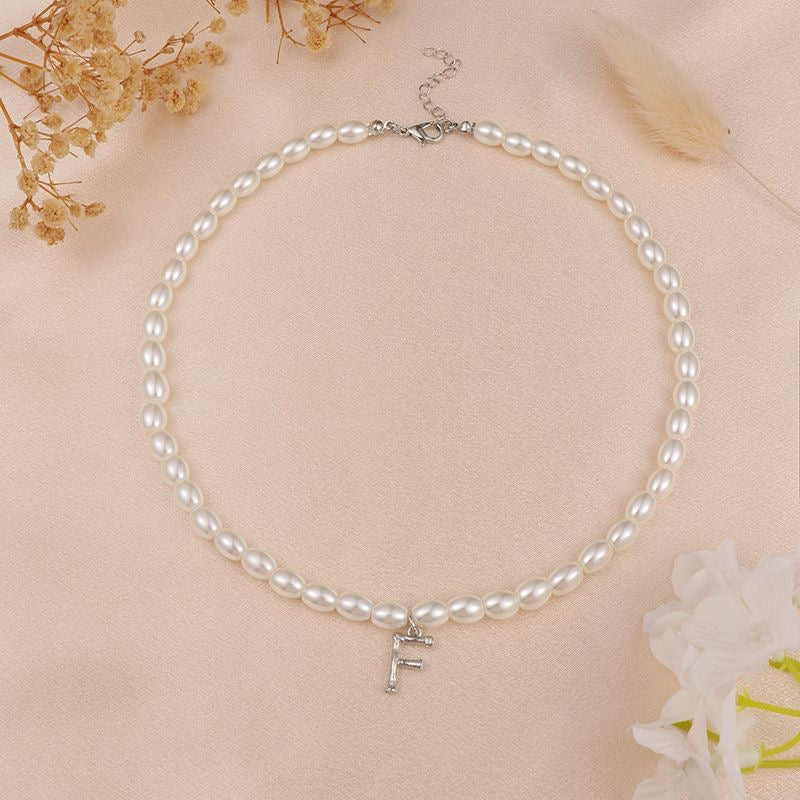 French Vintage Pearl Alphabet Necklace