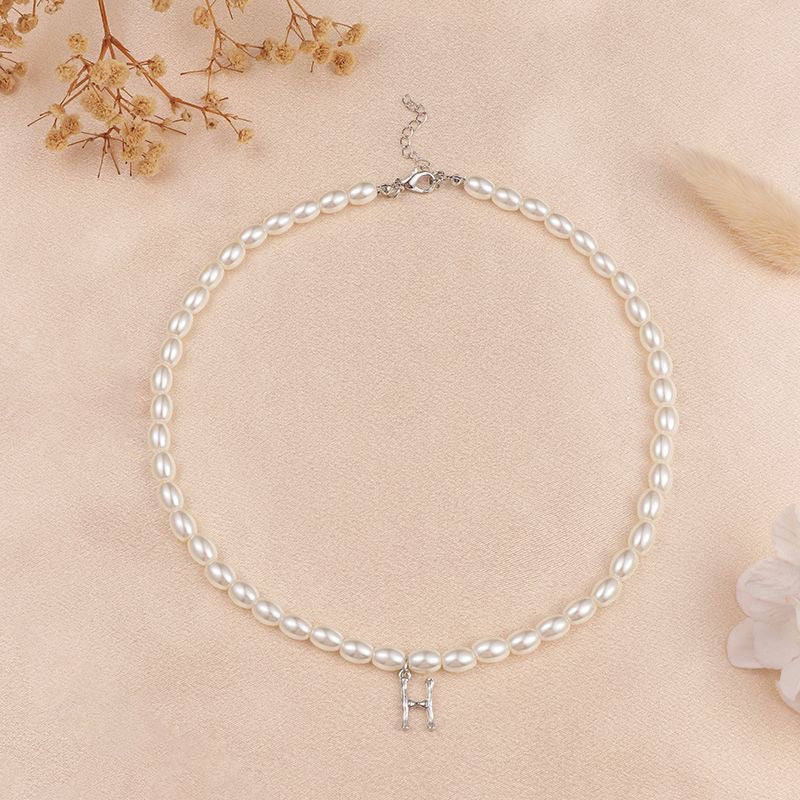 French Vintage Pearl Alphabet Necklace