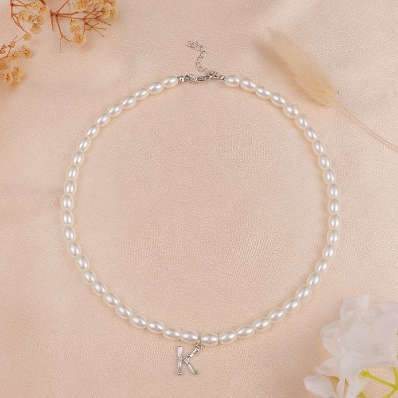 French Vintage Pearl Alphabet Necklace