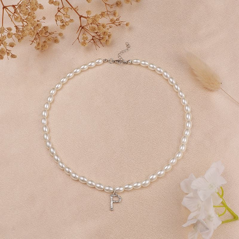 French Vintage Pearl Alphabet Necklace