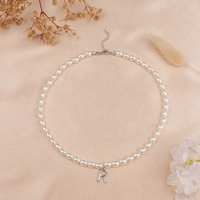 French Vintage Pearl Alphabet Necklace
