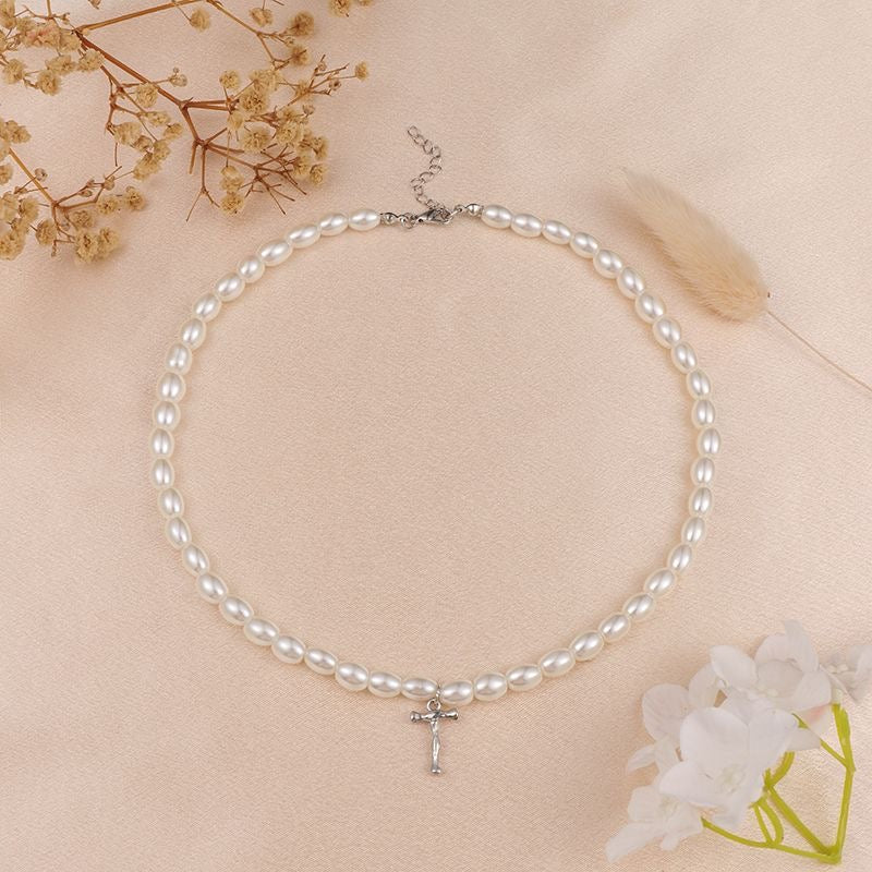 French Vintage Pearl Alphabet Necklace