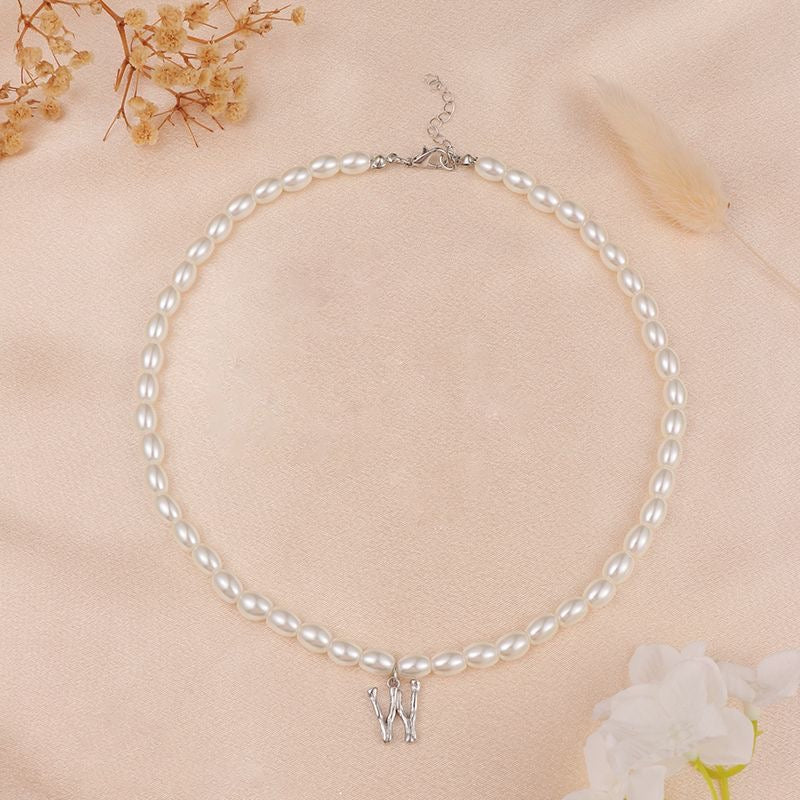 French Vintage Pearl Alphabet Necklace