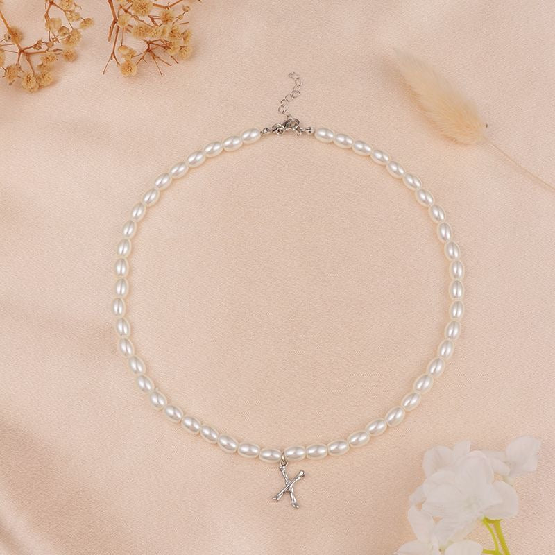 French Vintage Pearl Alphabet Necklace