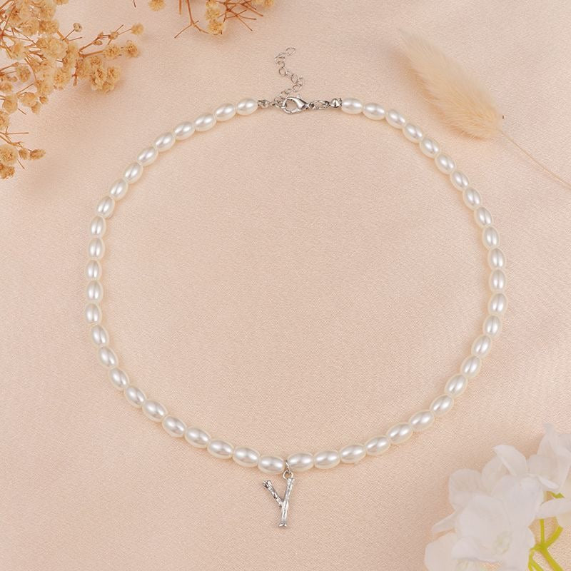 French Vintage Pearl Alphabet Necklace