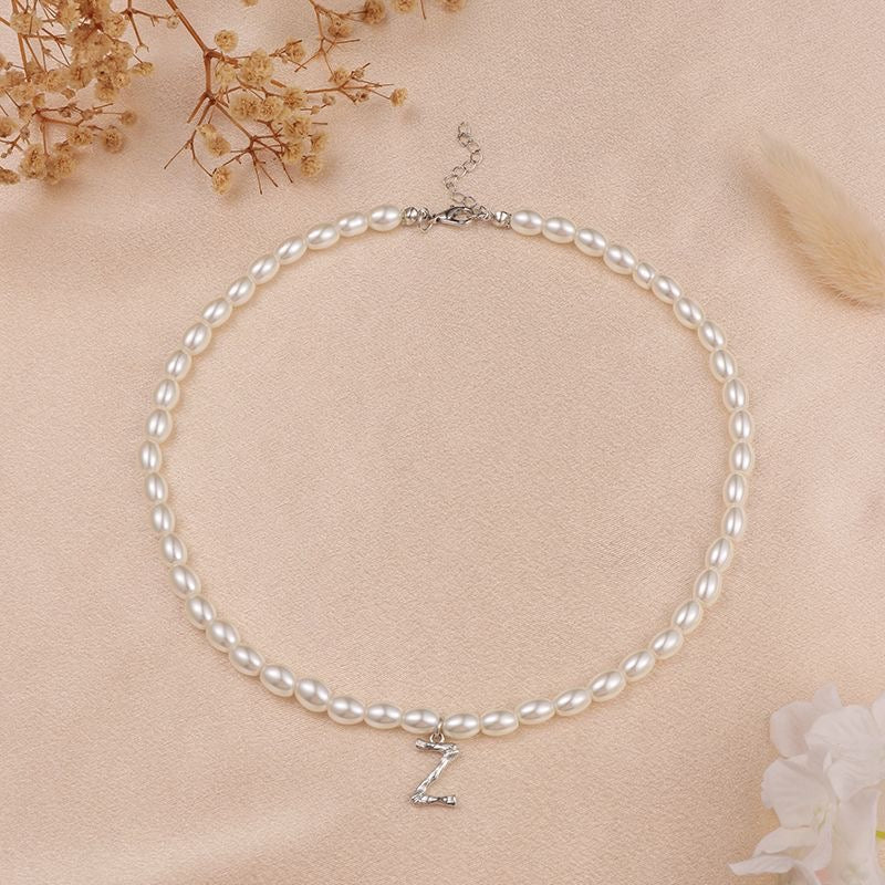 French Vintage Pearl Alphabet Necklace