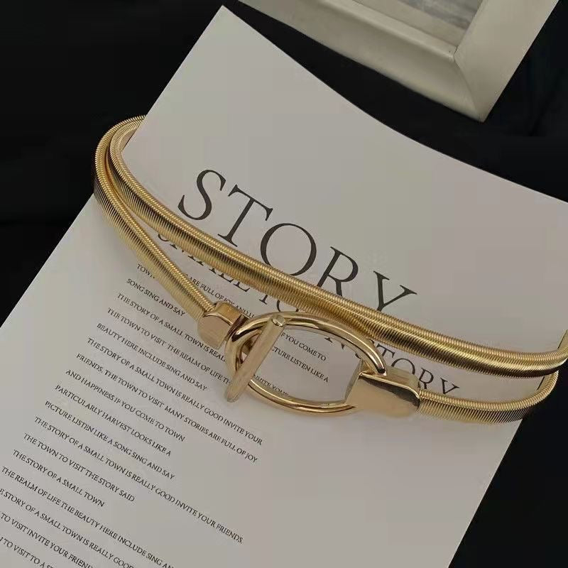 Elastic simple waist chain stylish metal belt for stretchy women's skirt