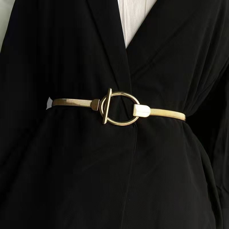 Elastic simple waist chain stylish metal belt for stretchy women's skirt