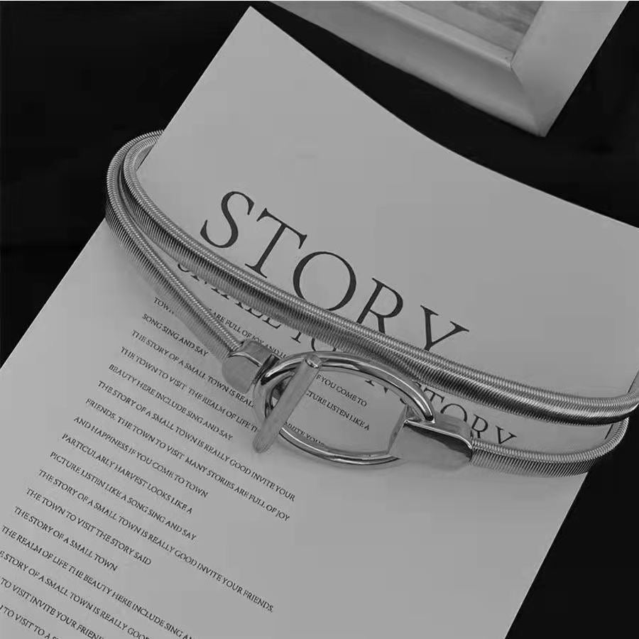 Elastic simple waist chain stylish metal belt for stretchy women's skirt