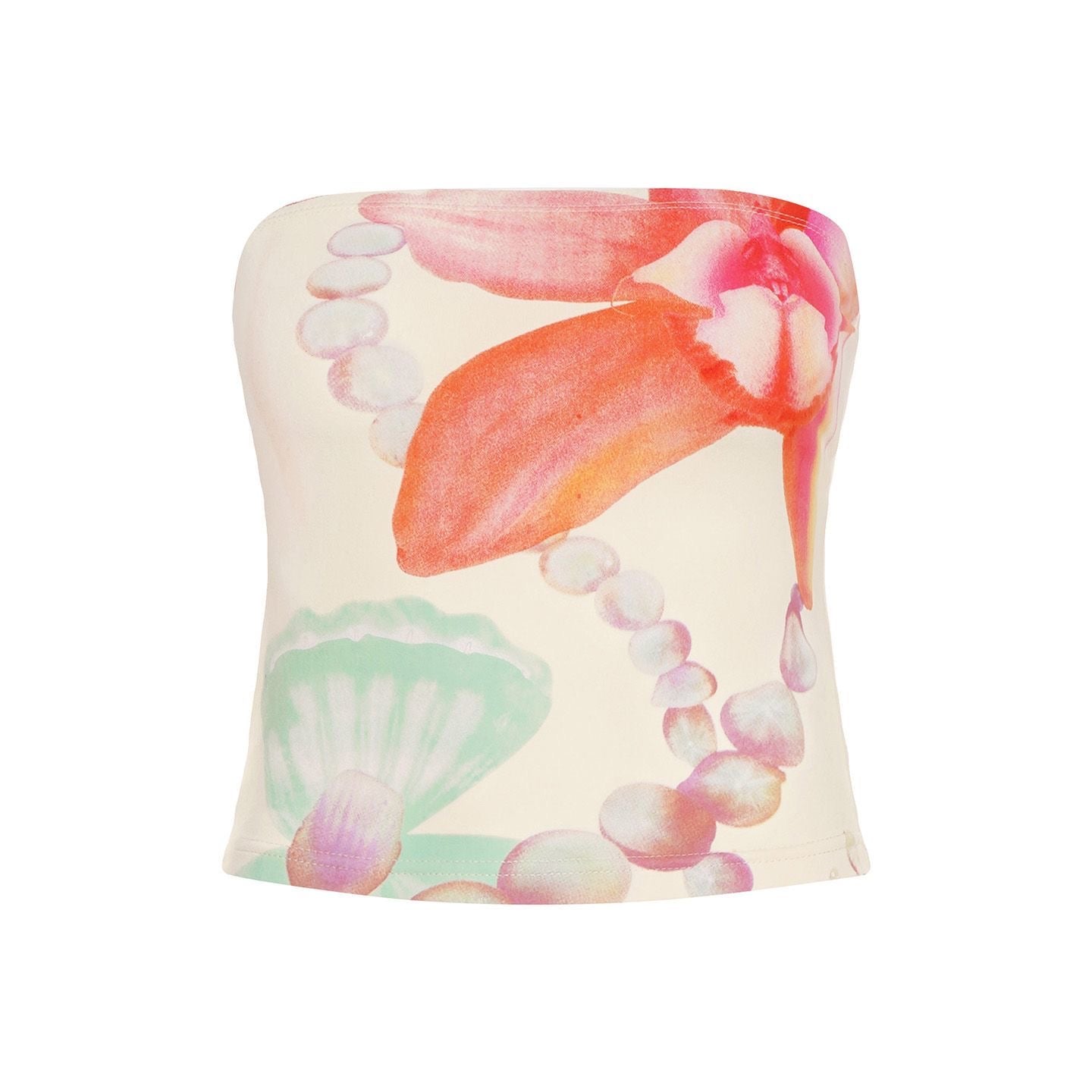 Island Shell Floral Print Strapless Tank Top