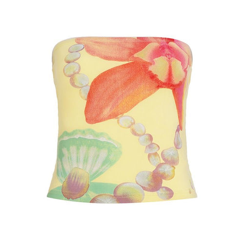 Island Shell Floral Print Strapless Tank Top